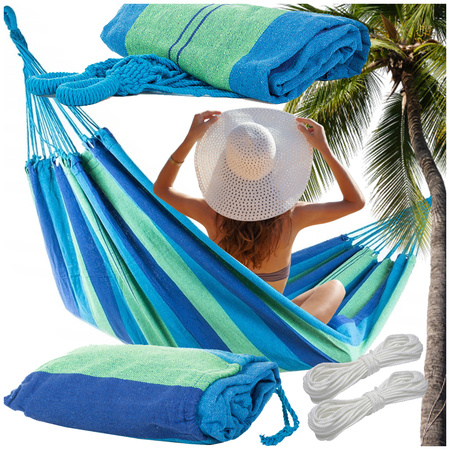 Hamak w paski ogrodowy kolorowy jednoosobowy 200x80 pokrowiec etui