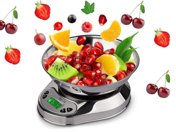 Elektroniczna waga kuchenna z misą 5kg/1g cyfrowa precyzyjna metalowa