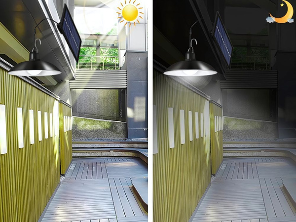 Lampa solarna led wisząca ogrodowa zewnętrzna z pilotem czujnik zmierzchu