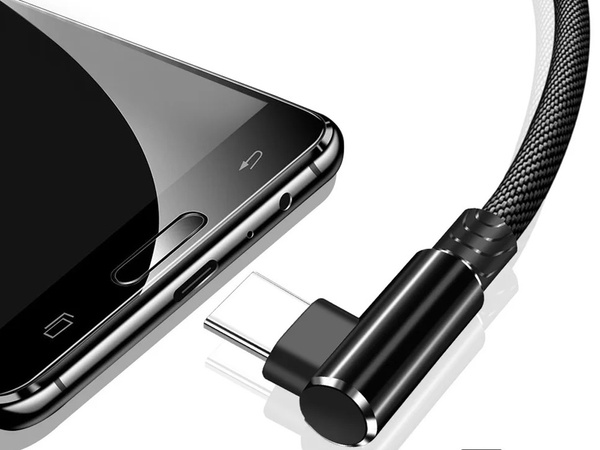 Kabel przewód usb usb-c typ c kątowy do ładowania qc do telefonu 1m