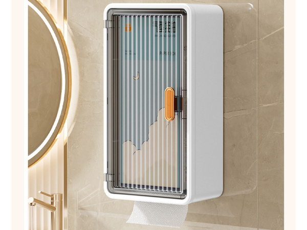 Półka łazienkowa naścienna wisząca 3 poziomy drzwiczki otwór na chusteczki