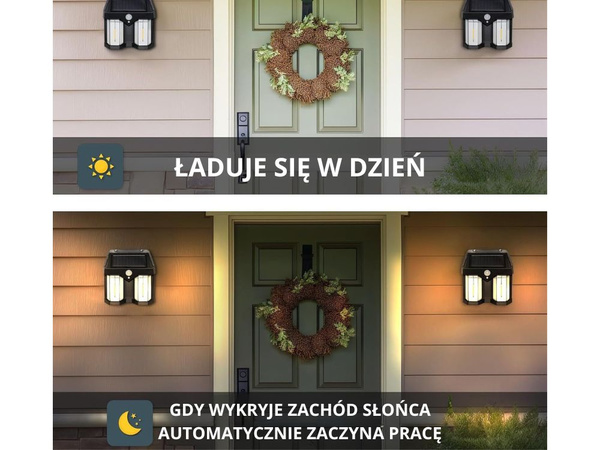 Lampa solarna z czujnikiem zmierzchu ruchu 3 tryby wodoodporna 1200lm