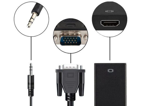 Kabel adapter konwerter vga-hdmi full hd d-sub z jack 3.5 i usb