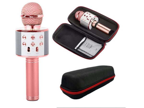 Mikrofon bezprzewodowy bluetooth głośnik karaoke okrągły z etui różne tryby