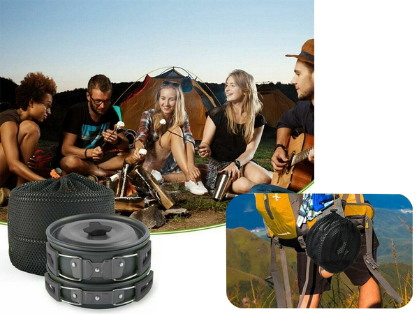 Zestaw garnków turystyczych naczynia kemping czajnik patelnia garnek 18w1