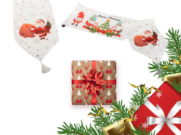 Bieżnik na stół świąteczny mikołaj wigilijny na boże narodzenie 205x35cm