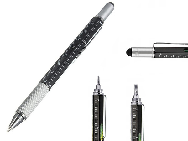 Długopis wielofunkcyjny śrubokręt multitool 6w1 miarka poziomica klips