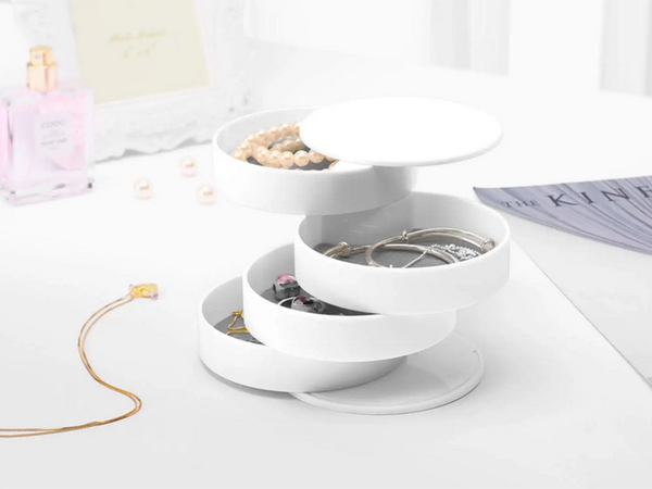 Szkatułka organizer na biżuterię przybornik pudełko okrągłe rozsuwane