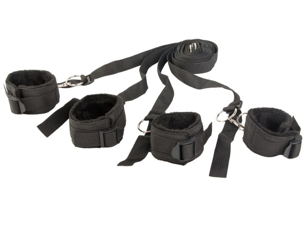 KAJDANKI UPRZĄŻ NA ŁÓŻKO BDSM ZESTAW DLA PAR PASY REGULOWANE CZARNE