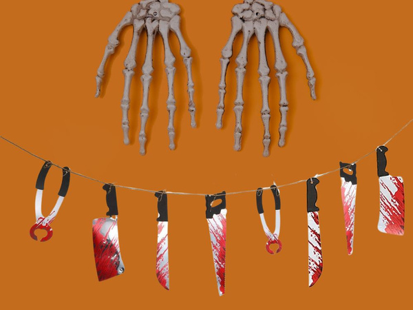 Girlanda halloween 2m noże narzędzia tasak zakrwawione dekoracja halloween