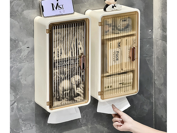 Półka łazienkowa naścienna wisząca 3 poziomy drzwiczki otwór na chusteczki