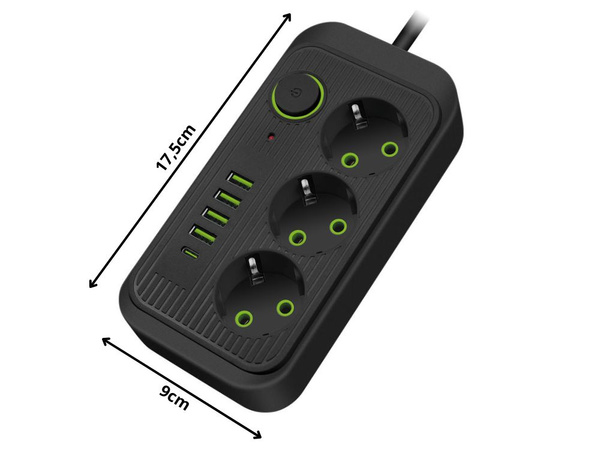 Przedłużacz listwa zasilająca sieciowa 3 gniazda 250v 2m 4x usb 1x ucb-c