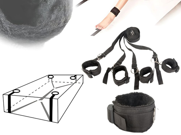 KAJDANKI UPRZĄŻ NA ŁÓŻKO BDSM ZESTAW DLA PAR PASY REGULOWANE CZARNE