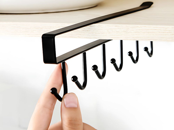 Wieszak kuchenny podwieszany czarny metalowy 6 haków na przybory haczyki