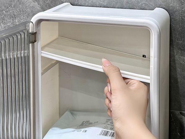 Półka łazienkowa naścienna wisząca 3 poziomy drzwiczki otwór na chusteczki