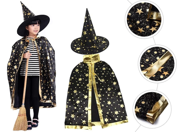 Strój przebranie kostium czarodziej czarodzieja halloween peleryna kapelusz