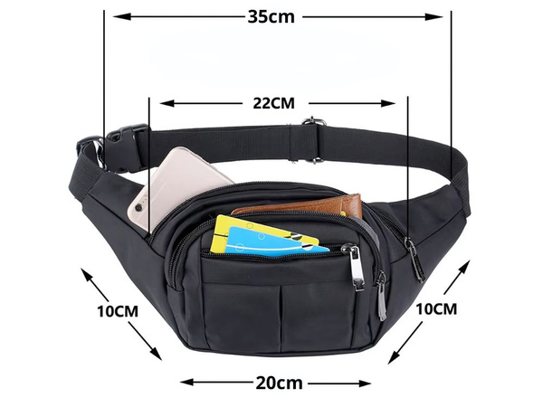 Nerka saszetka męska damska sportowa na pas 4 kieszenie czarna regulacja