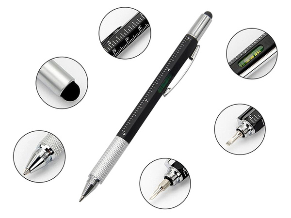 Długopis wielofunkcyjny śrubokręt multitool 6w1 miarka poziomica klips