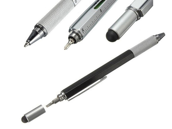 Długopis wielofunkcyjny śrubokręt multitool 6w1 miarka poziomica klips
