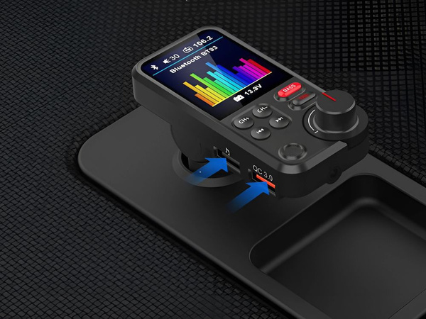Transmiter bluetooth 5.0 fm zestaw głośnomówiący usb qc tf bass lcd 12-24v