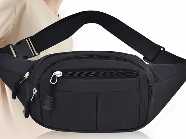 Nerka saszetka męska damska sportowa na pas 4 kieszenie czarna regulacja