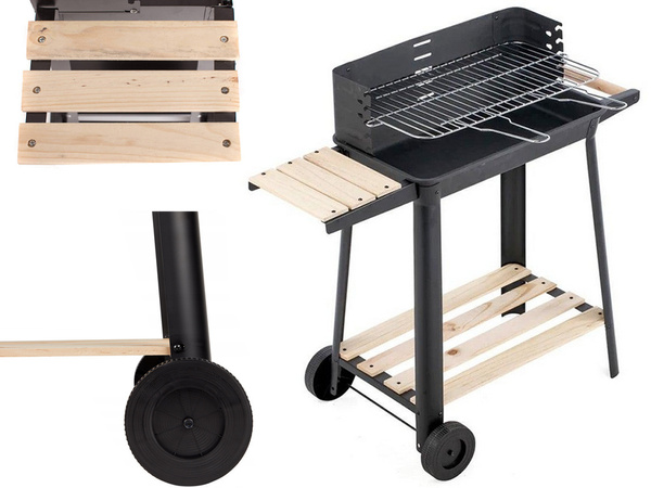 Grill ogrodowy duży węglowy bbq regulowany ruszt półki koła przenośny