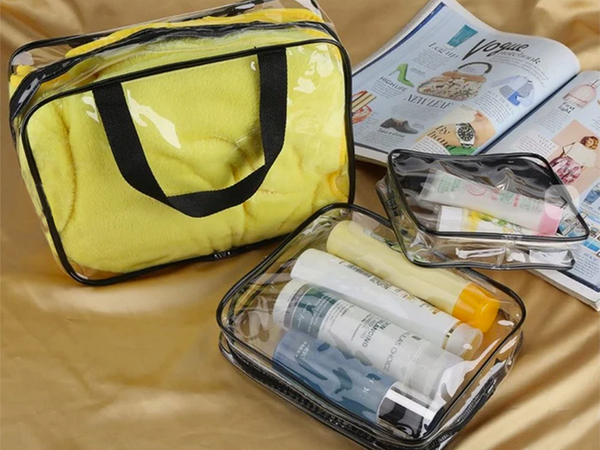 KOSMETYCZKA PRZEZROCZYSTA NA KOSMETYKI PODRÓŻNA ORGANIZER DO SAMOLOTU 3w1
