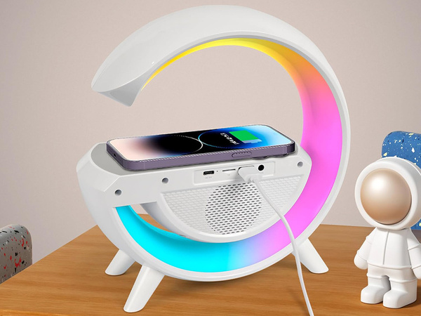 Lampka led rgb gamingowa ładowarka indukcyjna głośnik budzik radio zegar