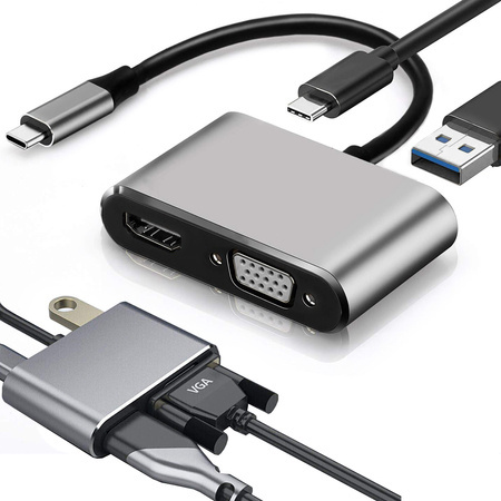 Adapter przejściówka usb-c do hdmi 4k vga hub usb 3.0 usb-c power delivery