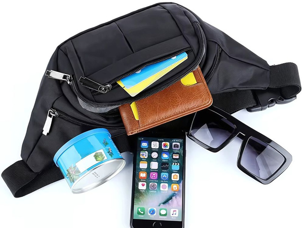 Nerka saszetka męska damska sportowa na pas 4 kieszenie czarna regulacja