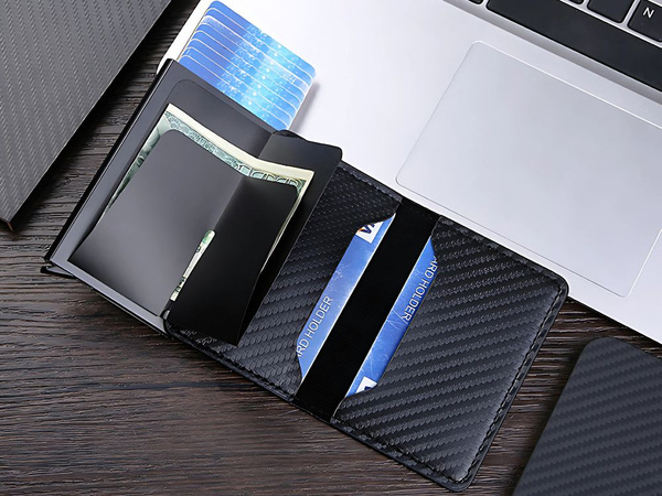 Portfel męski etui rfid antykradzieżowy czarny na karty banknoty ekoskóra