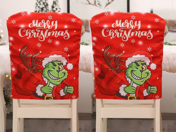 Pokrowiec świąteczny na krzesło dekoracyjny uniwersalny grinch na oparcie