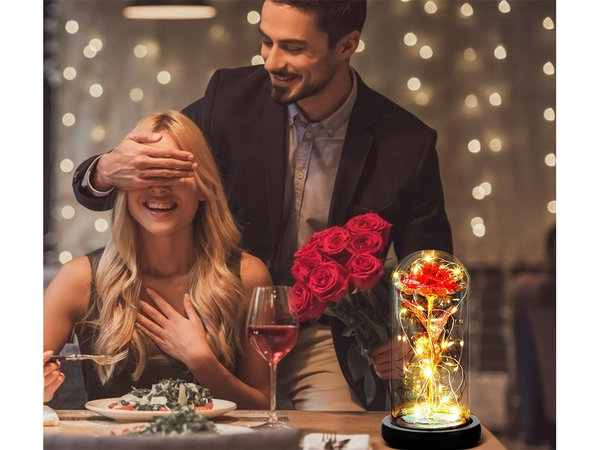 Wieczna róża w szkle prezent led rgb świecąca czerwona szklana na okazję