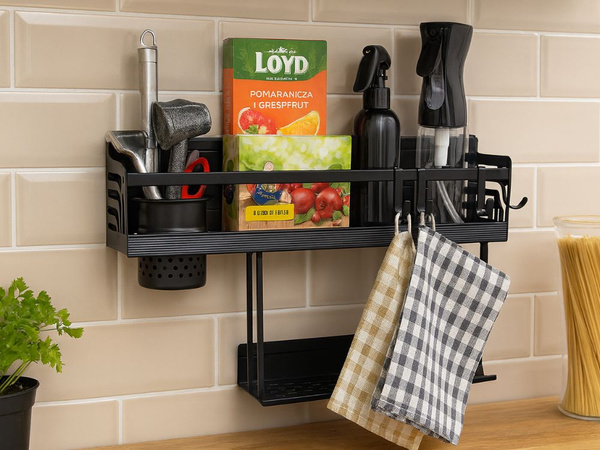Półka na ścianę organizer kuchenny metalowy wiszący na przybory