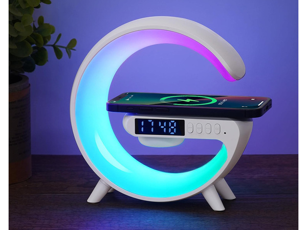 Lampka led rgb gamingowa ładowarka indukcyjna głośnik budzik radio zegar