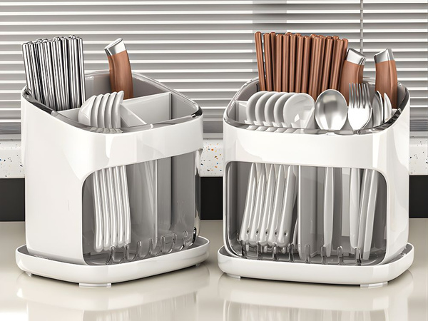 Organizer ociekacz na sztućce suszarka stojak do kuchni z odpływem 4 komory