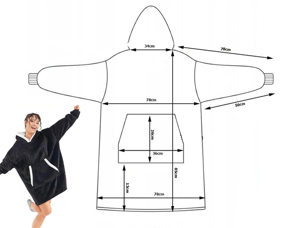 Ciepła bluza koc oversize xxl 2w1 gruba futrzak miękka z kapturem szlafrok