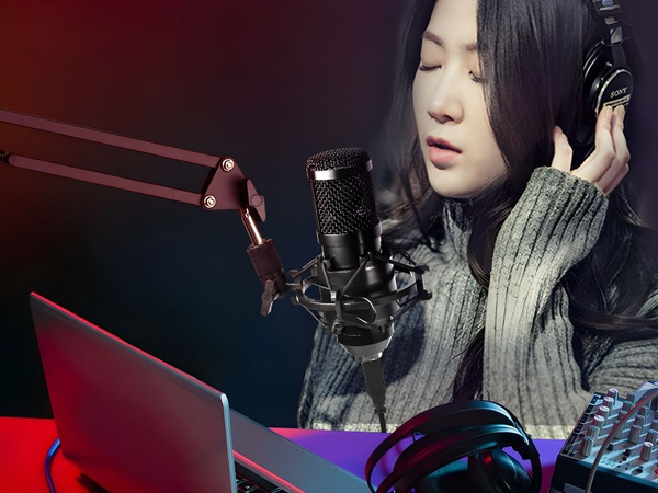 Mikrofon studyjny usb pojemnościowy zestaw statyw pop filtr kardioidalny