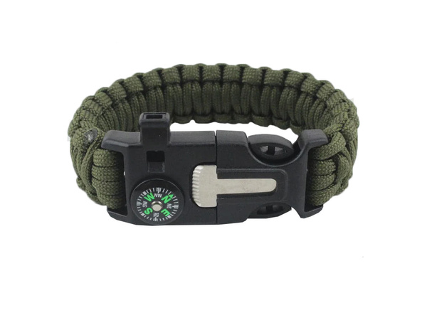 Bransoletka survival opaska 5w1 kompas krzesiwo linka nóż linka paracord