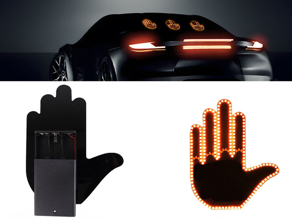 Sygnalizator gestów reka na tylną szybę samochodu środkowy palec led pilot