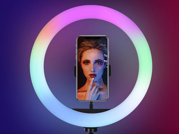 Lampa pierścieniowa led rgb ring + uchwyt na telefon + regulowany statyw