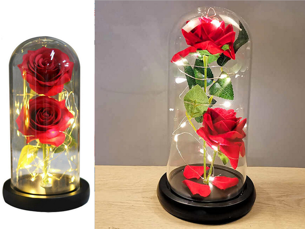 Wieczna róża w szkle świecąca led rgb prezent na okazję dla kobiet czerwona