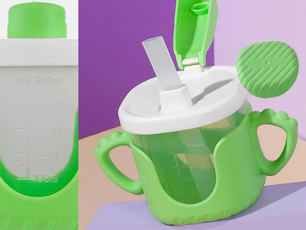 Kubek niekapek dla dziecka do picia silikonowe uchwyty 300ml ze słomką
