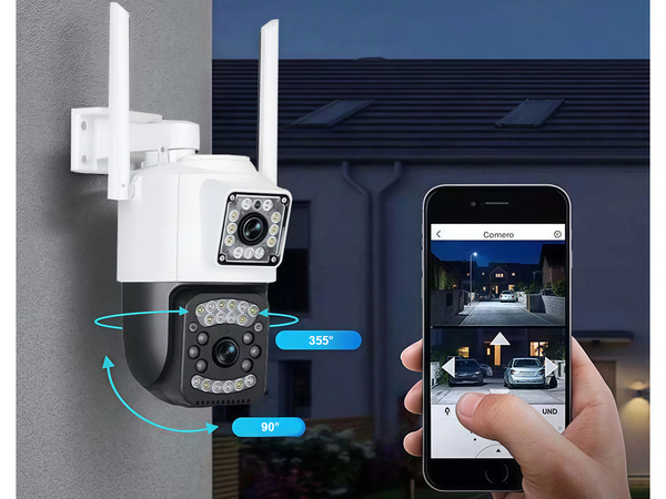 Kamera z dwoma obiektywami wifi zewnętrzna obrotowa wifi detektor ruchu ip