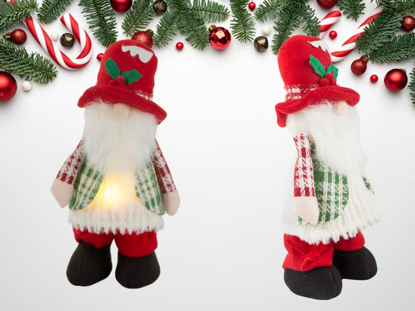 Skrzat krasnal podświetlany led brzuch świąteczny gnom pod choinkę 30cm