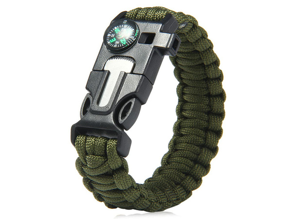 Bransoletka survival opaska 5w1 kompas krzesiwo linka nóż linka paracord