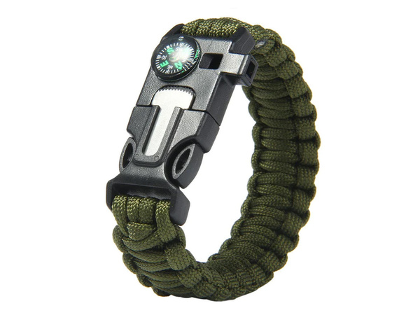 BRANSOLETKA SURVIVAL OPASKA 5W1 KOMPAS KRZESIWO LINKA OSTRZE LINKA PARACORD