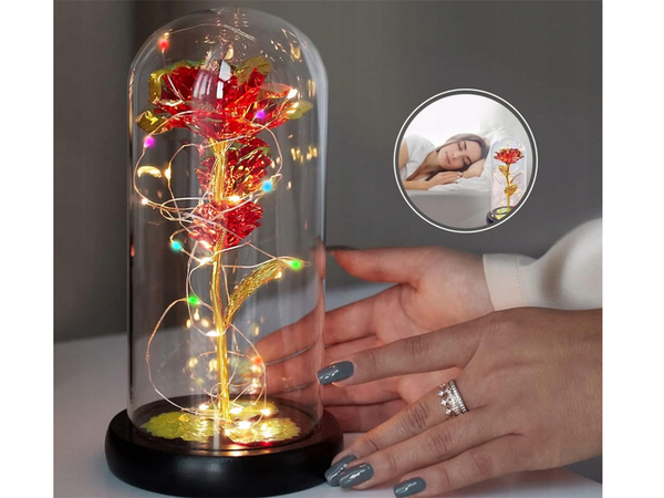 Wieczna róża w szkle prezent led rgb świecąca czerwona szklana na okazję