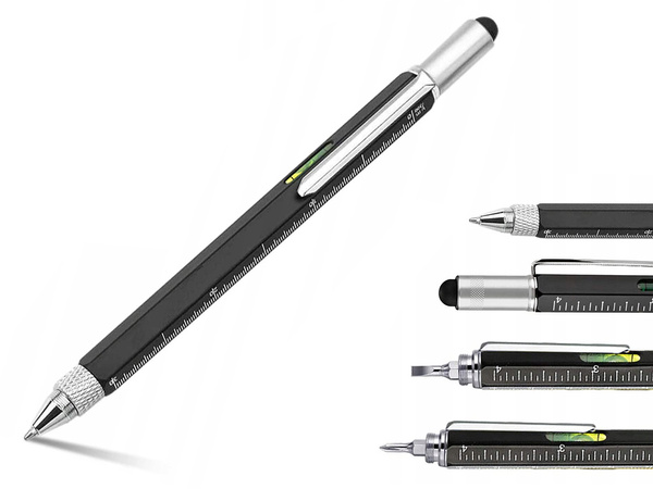 Długopis wielofunkcyjny śrubokręt multitool 6w1 miarka poziomica klips