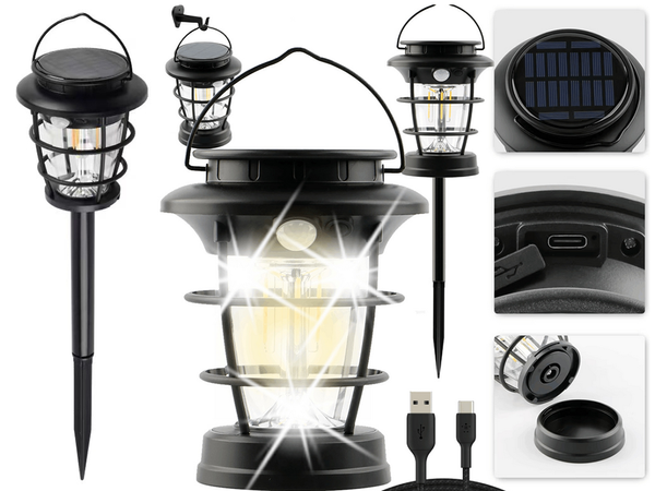 Lampa solarna kempingowa latarnia ogrodowa led usb czujnik ruchu zmierzchu